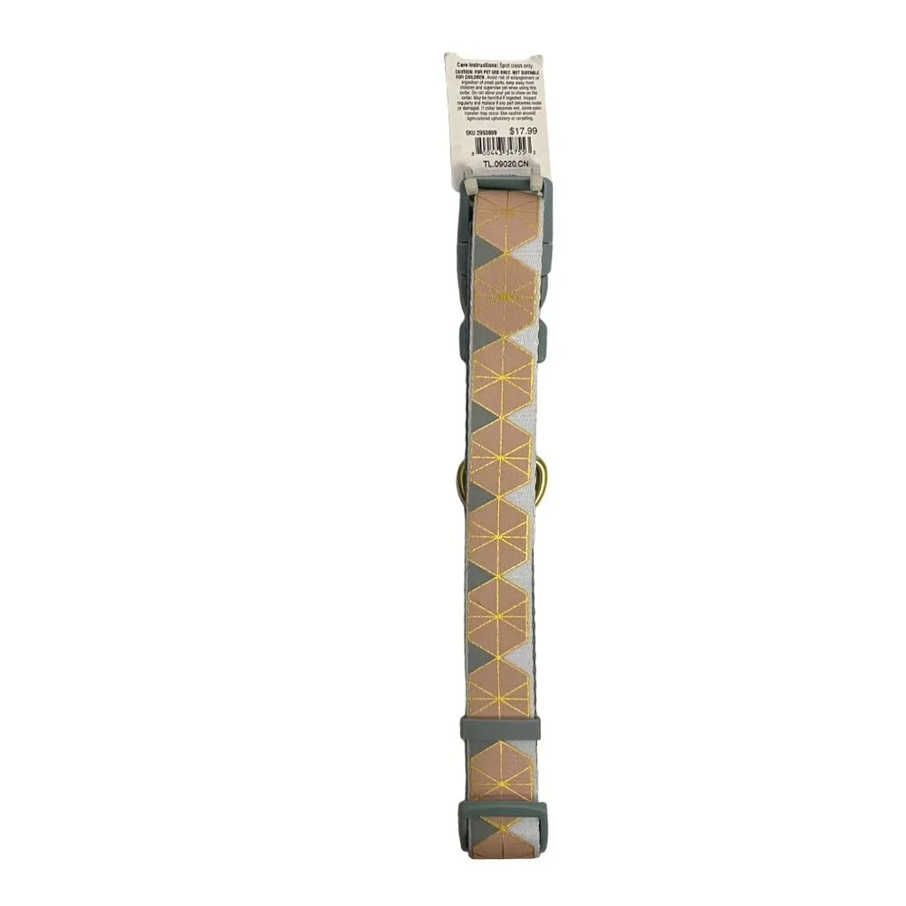 Good2Go Dog Collar L/XL 16”-26” Geometric Dusty Pink Gray Gold